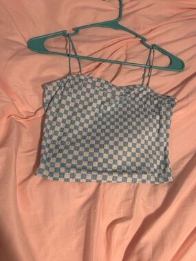 Blue & White Checker Spaghetti Strap Crop Top